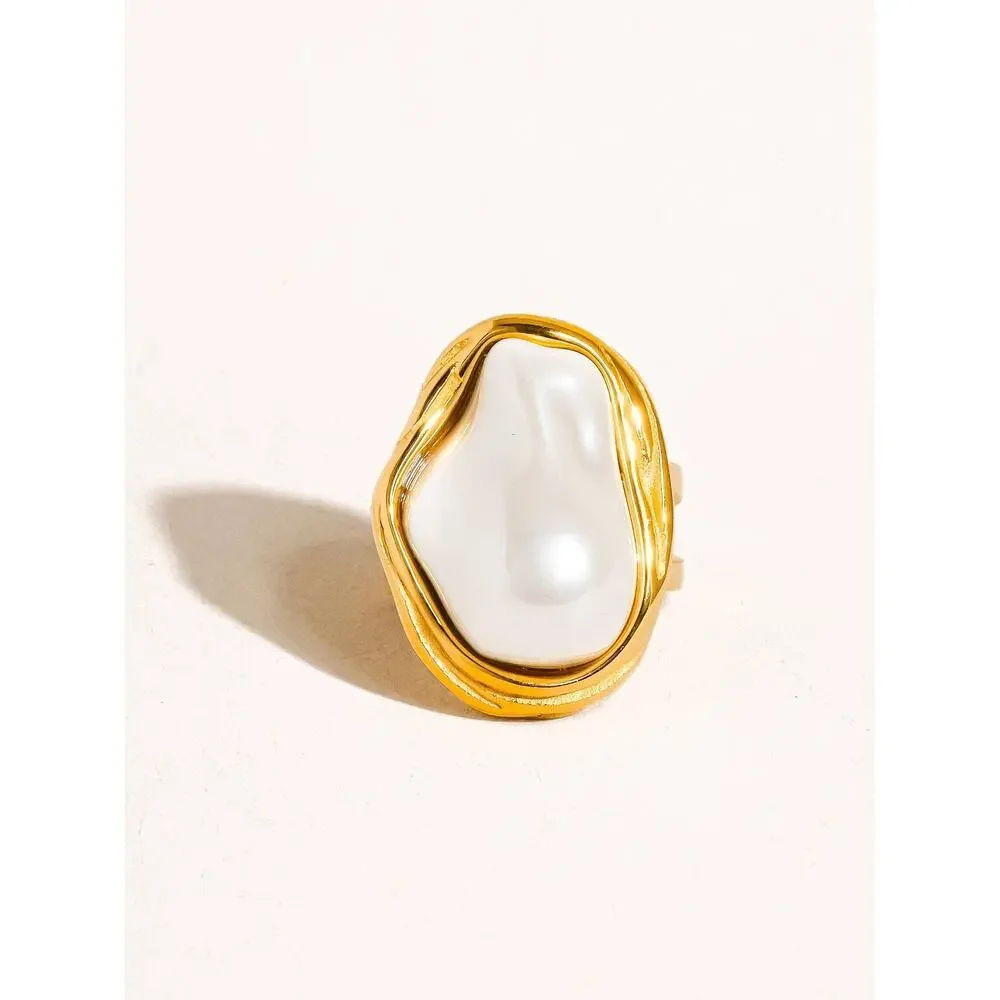 Cameron 18K Gold Non-Tarnish Classic Pearl Round Ring